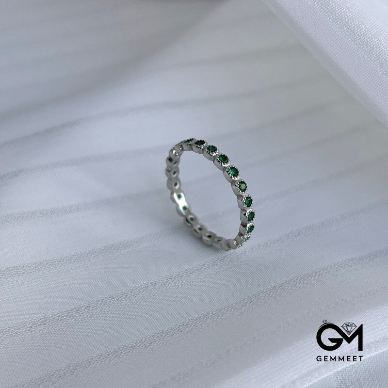 S925 Pure Silver Green Zircon Light Luxury Ring