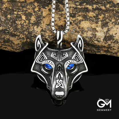 Zircon Eye Wolf Head Stainless Steel Necklace