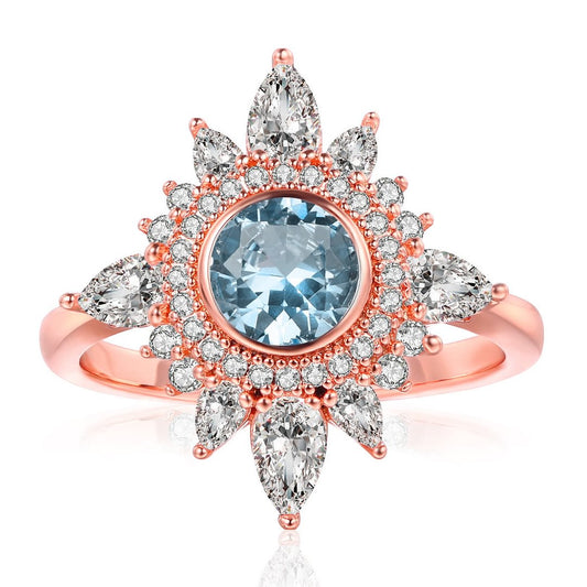 Aquamarine White Zircon Sunflower Design Ring