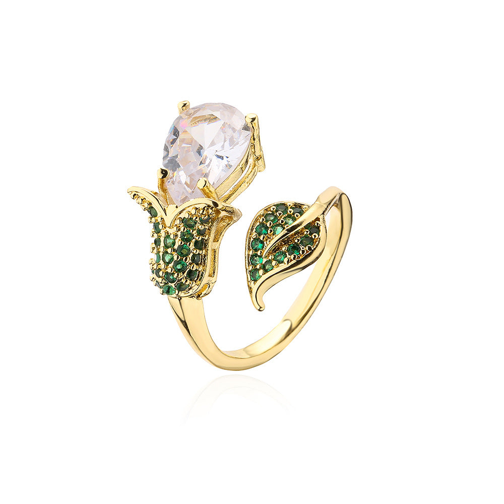 Golden Heart & Iris Shape Full Stones Ring