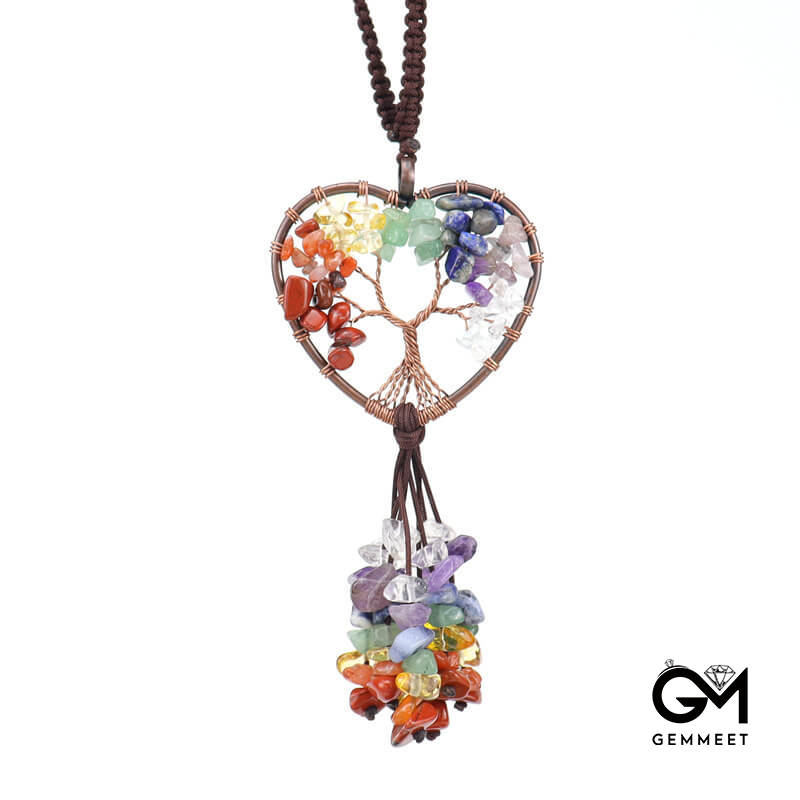 Crystal Gravel Life Tree Fringe Pendant