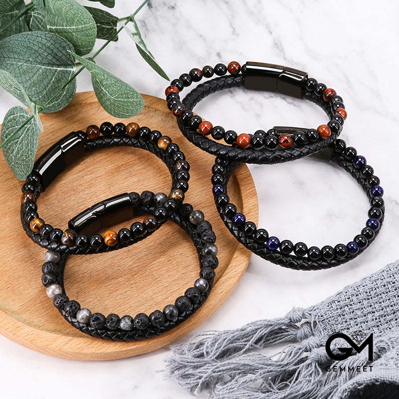 2 Layers Faux Leather Beaded Bracelet