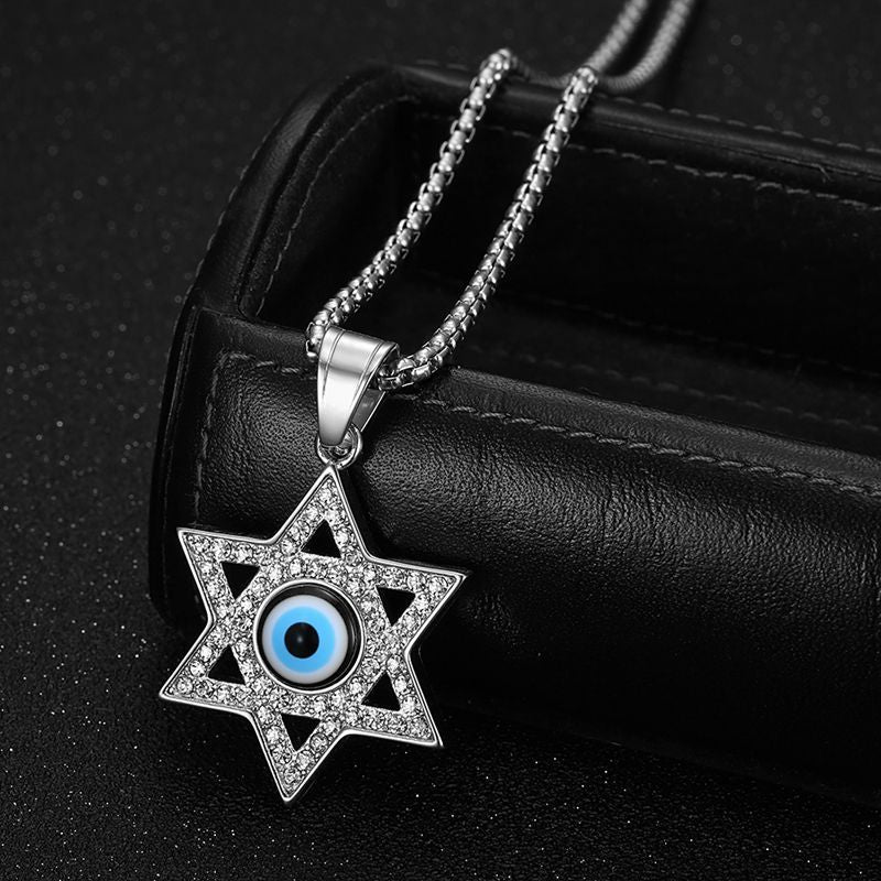 Hip Hop Gold Plated Zirconia Blue Eye Hexagram Pendant