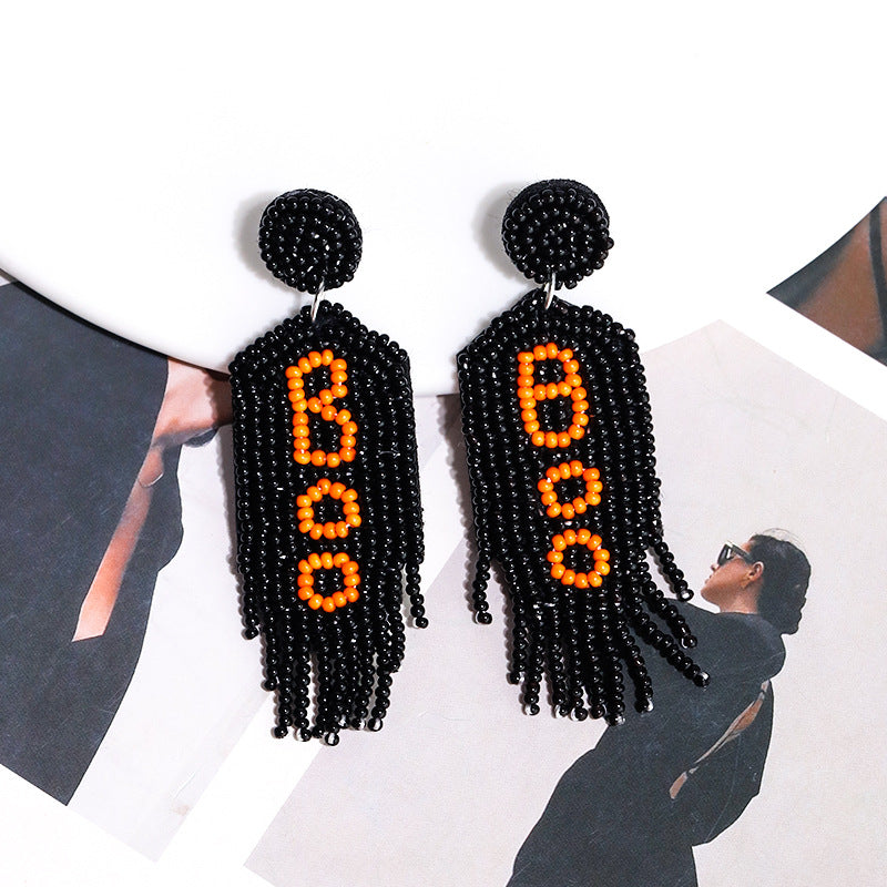 Halloween Alphabet Boo Tassel Handmade Bead Earrings