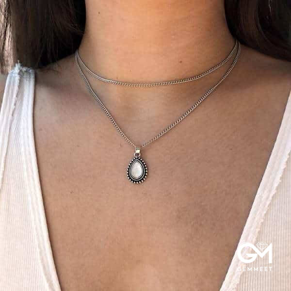 Personality Fashion Drop Opal Double Layer Necklace