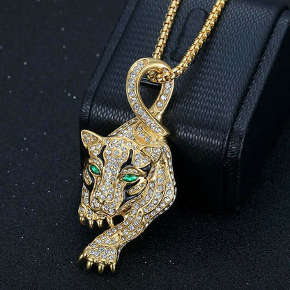 Hip Hop Jewelry Gold Plated Zircon Leopard Head Pendant