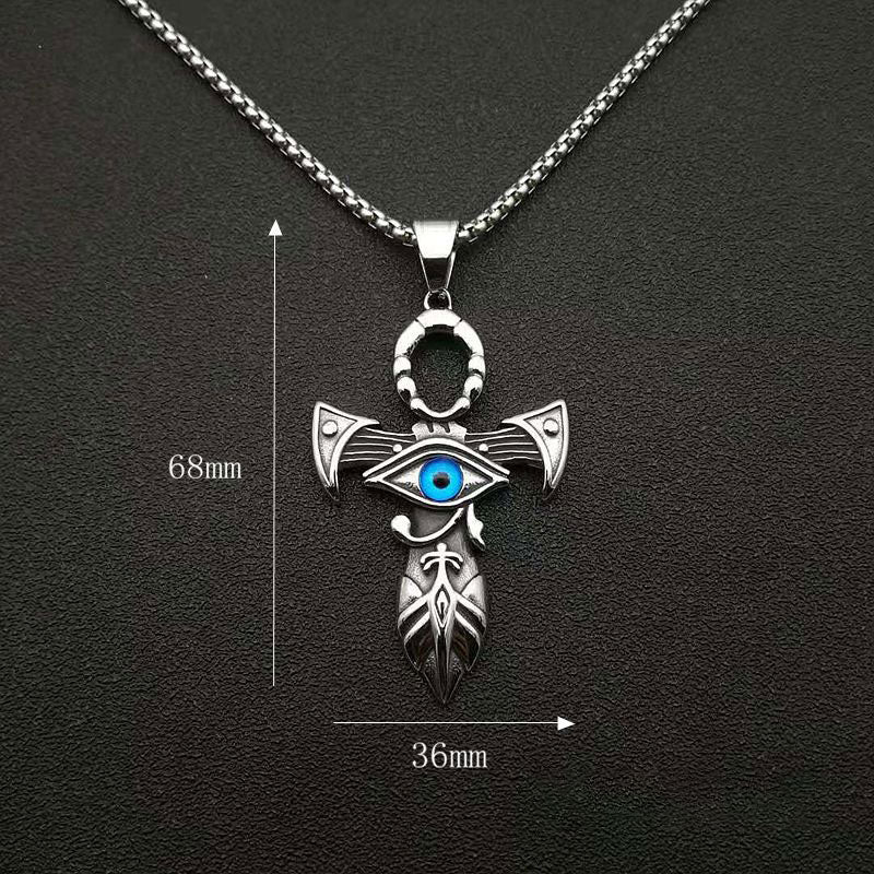 Men's Cross Steel Eye of Horus Pendant