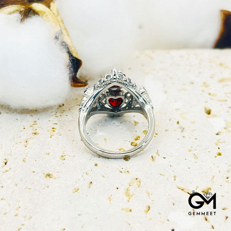 Vintage Skull Heart Red Zircon Ring