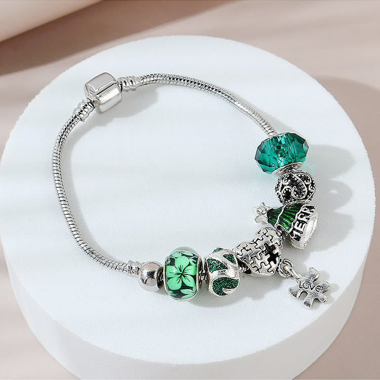 Christmas Tree Puzzle Heart Charm Bracelet