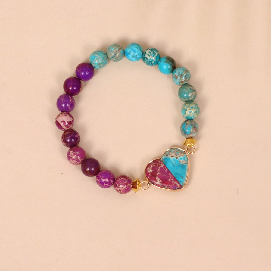 Elastic Two-color Beaded Bracelet in The Shape of A Heart