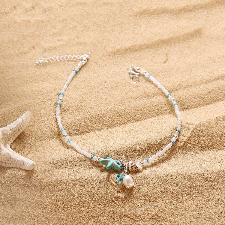 Freshwater Pearl Turquoise Sea Starfish Shell Anklets