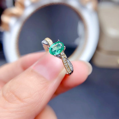 Imitation Natural Colombian Emerald Ring Hearts and Arrows Micro-set Women's Ring