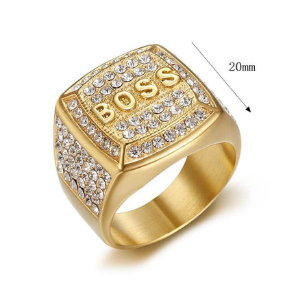 HIPHOP Square BOSS Letter Men's Ring