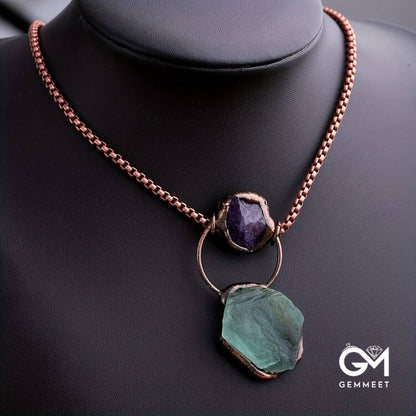 Irregular Green Fluorite Amethyst Gemstone Necklace