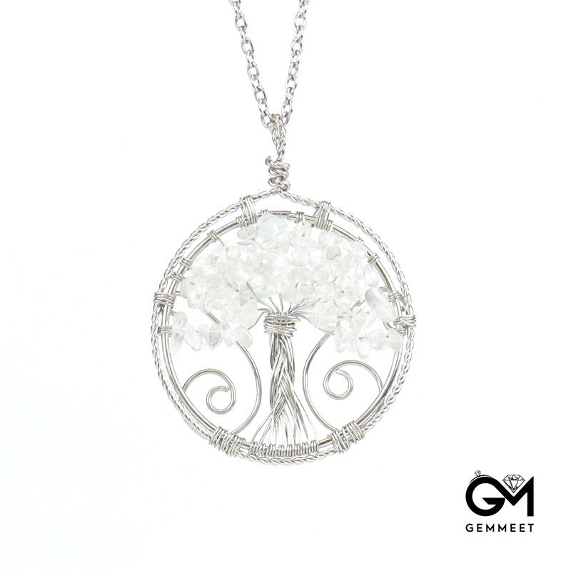 Double Loop Pendant Crystal Tree of Life Necklace