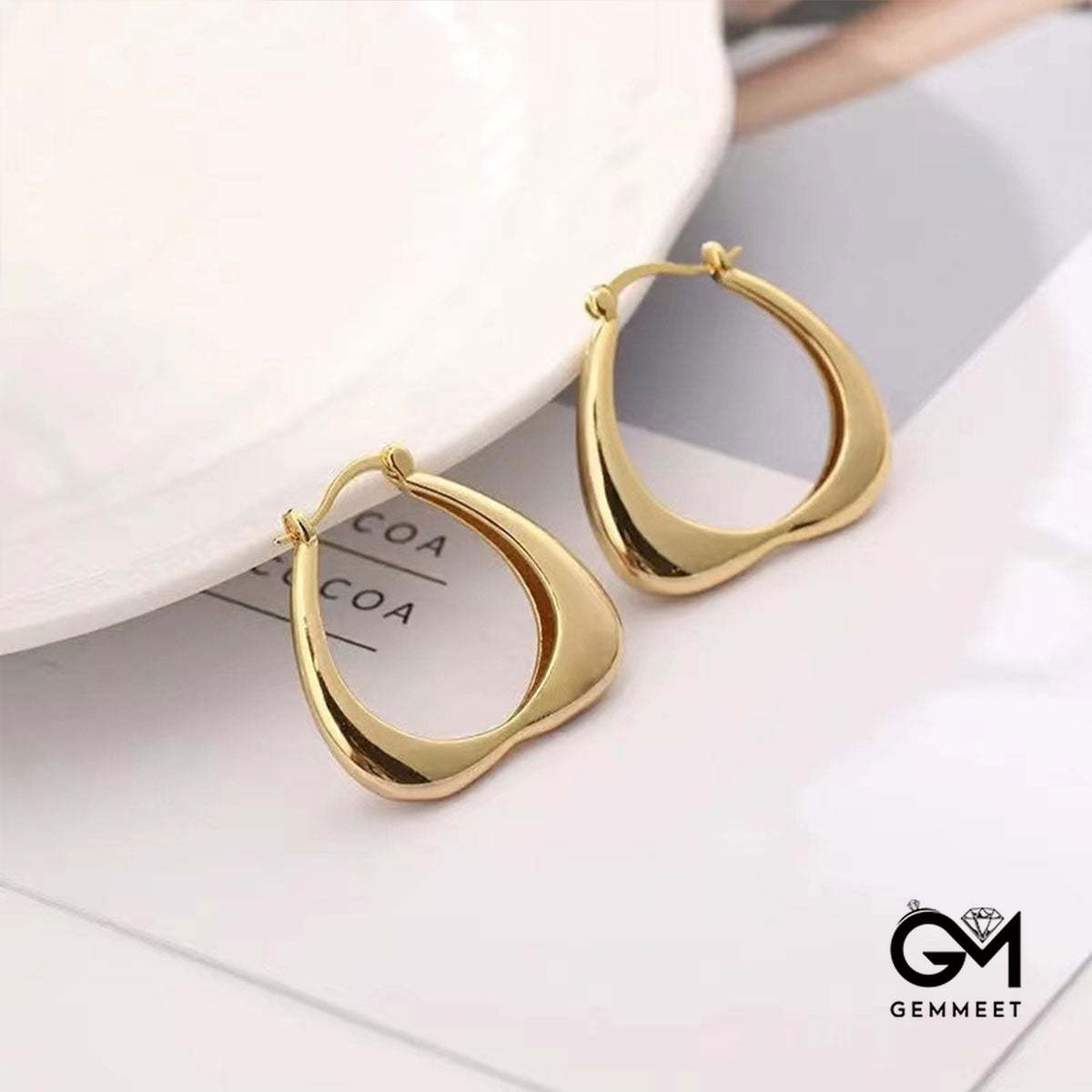 White Gold Dangle Heart Shape Hoop Earrings