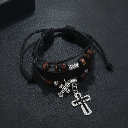 Double Cross Multilayer Leather Bracelet Simple Retro Leather Bracelet