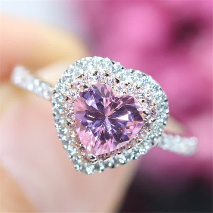 Halo Stunning Pink Heart Ring