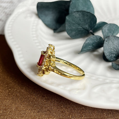 Red Stone Gold Plated Zircon Ring