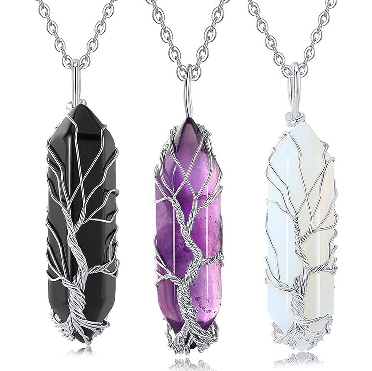 Crystal With Tree Of Life Gemstone Necklace