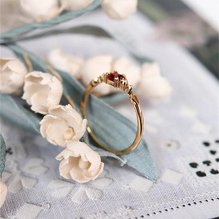 Dainty Square Garnet Gold Minimalist Ring