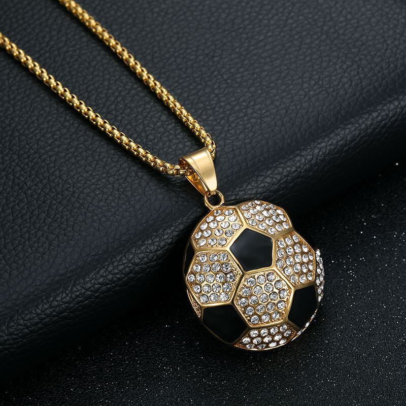 Hiphop Jewelry Stainless Steel Gold-plated Inlaid Zircon Football Pendant