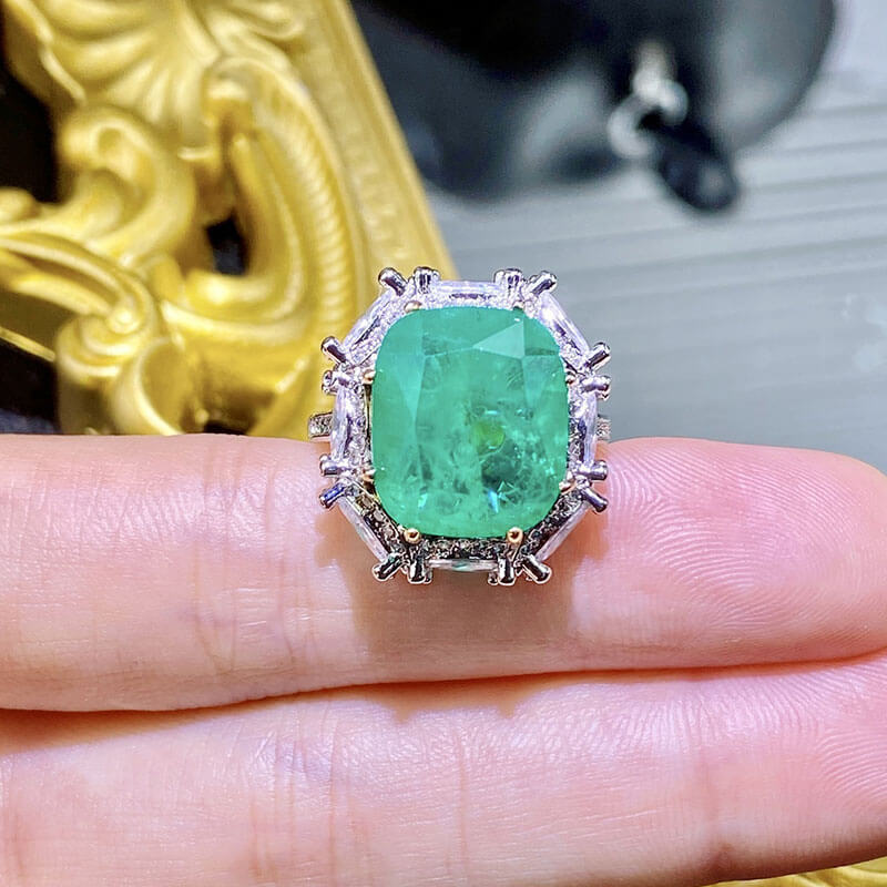 Imitation Natural Cotton Emerald Ring Big Carat Fat Rectangular Green Diamond Color Treasure Ring