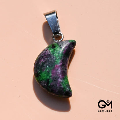 White Marble Stone Crystal Agate Crescent Moon Pendant