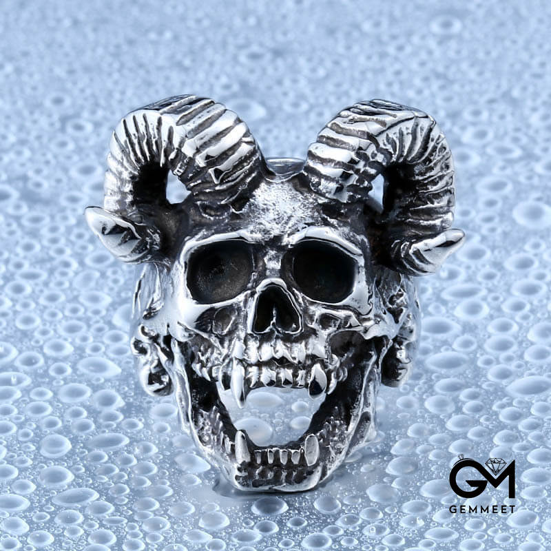 Stainless Steel Punk Satanic Sheep-head Skull Ring