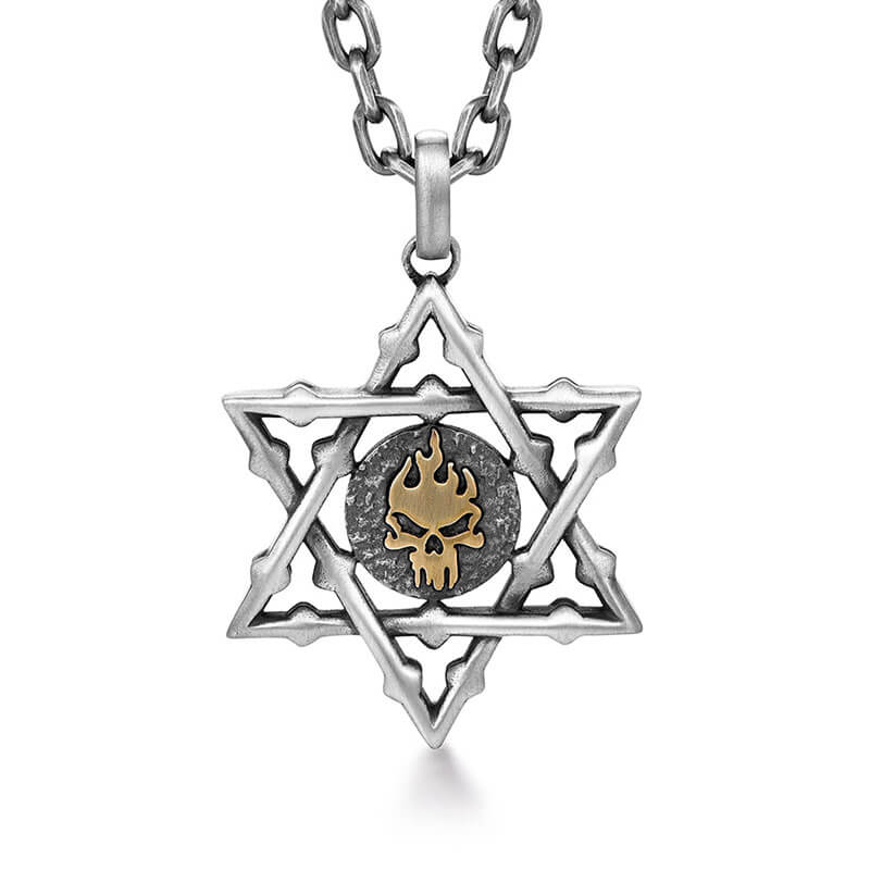 Raging Skull Hollow Hexagram Pendant