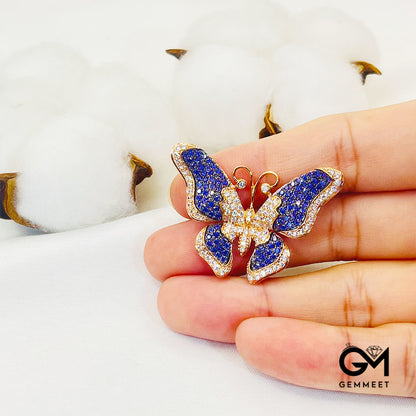 Golden Butterfly Shape Full Blue Stone Pendant