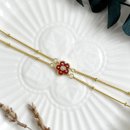 Vintage Red Pearl Flower Bracelet