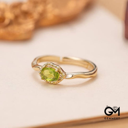 Peridot Irregular Simple S925 Gold Plated Ring