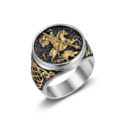 Titanium Steel Vacuum Plated St. George's Dragon Knight Men's Ring