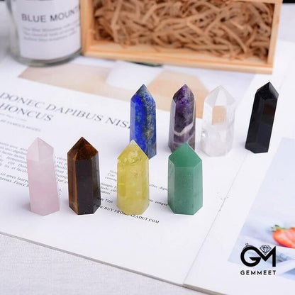 Eight Piece Natural Spire Chakra Crystal Wands Set