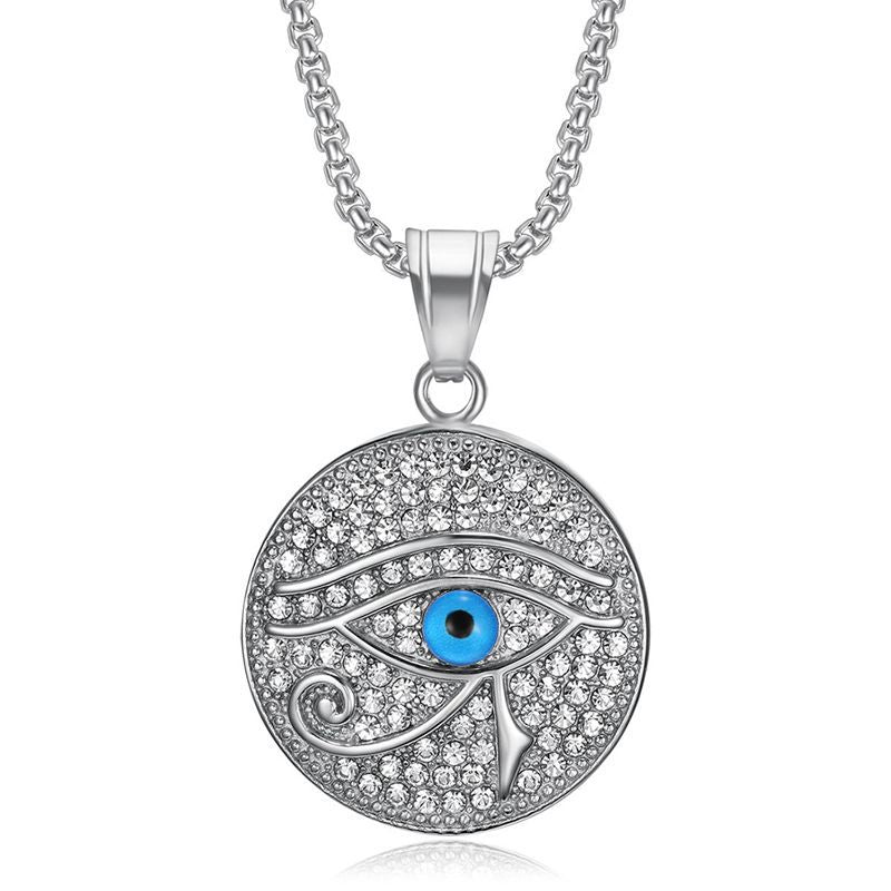 HIPHOP Jewelry Gold Plated Zircon Blue Eye of Horus Pendant