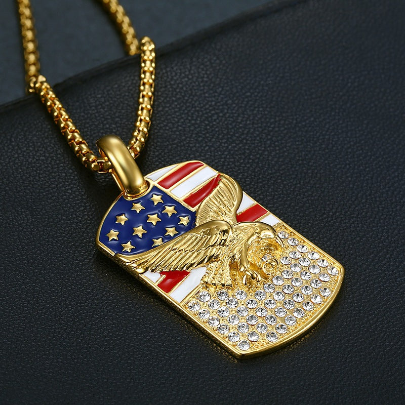 Hip Hop Jewelry Gold Plated Zirconia Flag Eagle Pendant