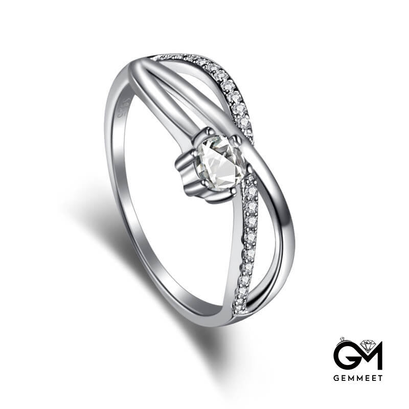 S925 Silver Temperament White Round Zircon Ring