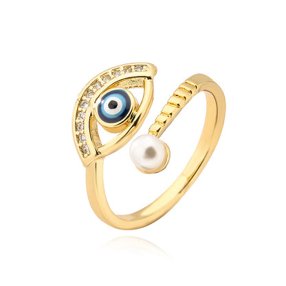 Golden Evil Eye Full Stones Ring