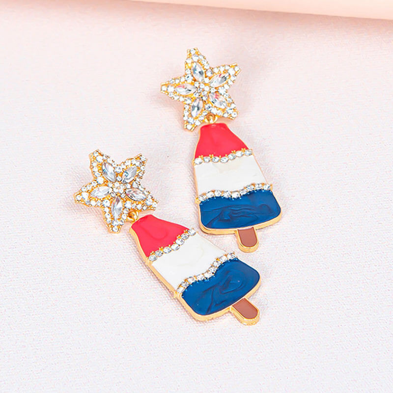 Christmas Trend New Alloy Inlaid Zircon Five-pointed Star Earrings Geometric Dripping Oil Christmas Tree Earrings