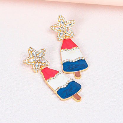 Christmas Trend New Alloy Inlaid Zircon Five-pointed Star Earrings Geometric Dripping Oil Christmas Tree Earrings