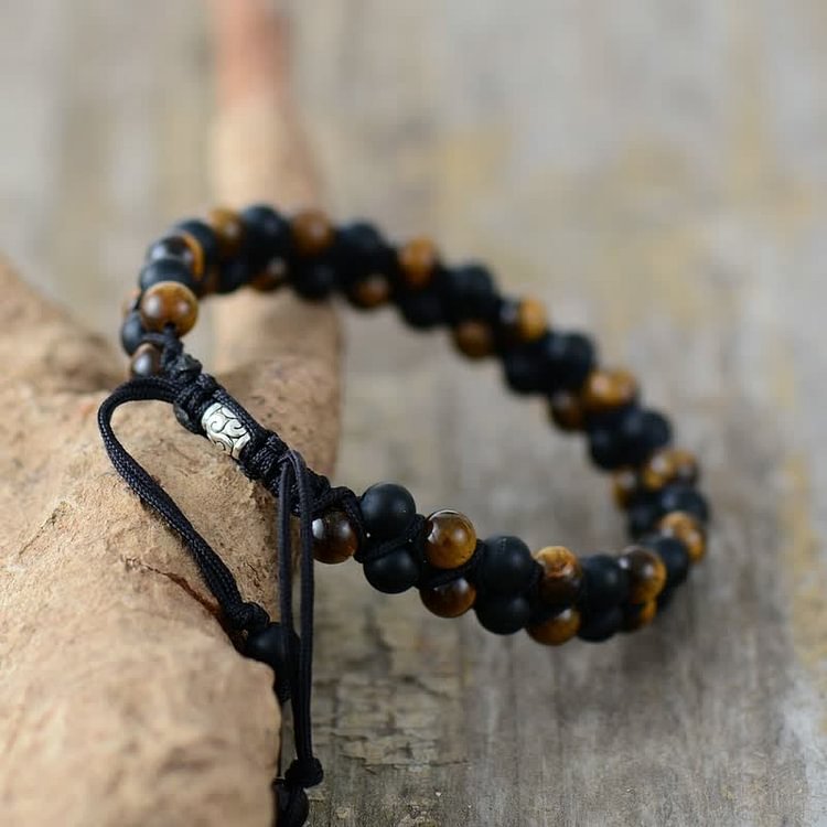 Tiger Eye Black Onyx Beads Braided Bracelet