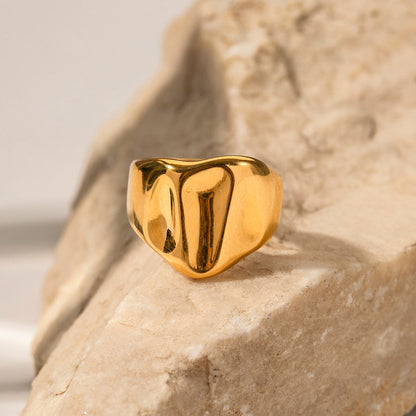 Minimalism Hammer Texture Chunky Signet Ring