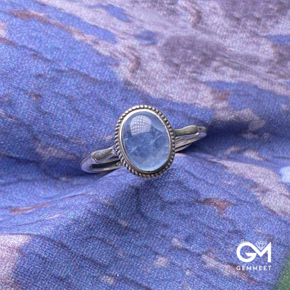 S925 Vintage Aquamarine Nepalese Bamboo Ring