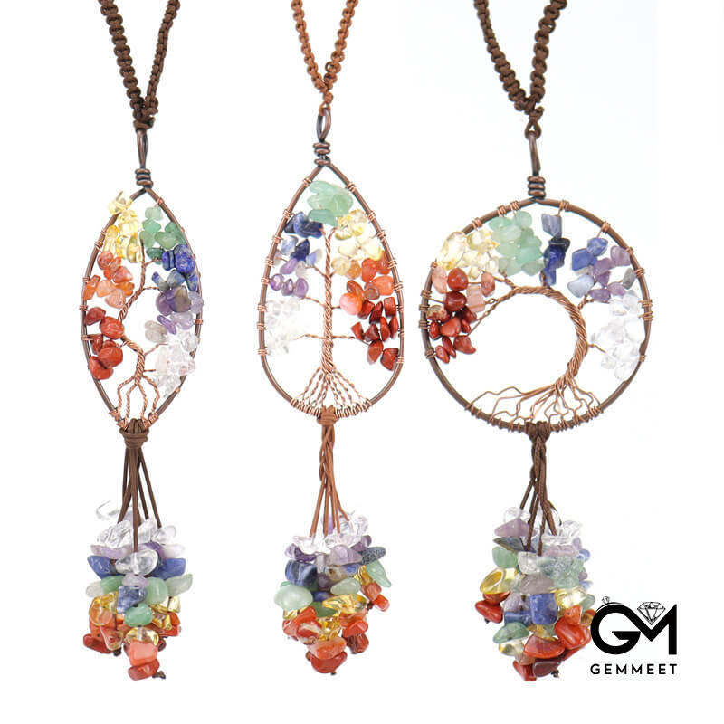 Crystal Gravel Life Tree Fringe Pendant