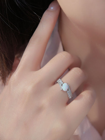 S925 Oval Opal Full Stones Ring