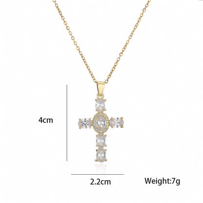 Full Oval Cut Stones Cross Shape Chain Necklace