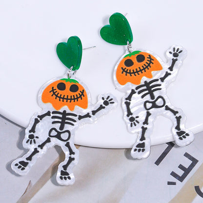 Halloween Cute Funny Pumpkin Skull Acrylic Earrings