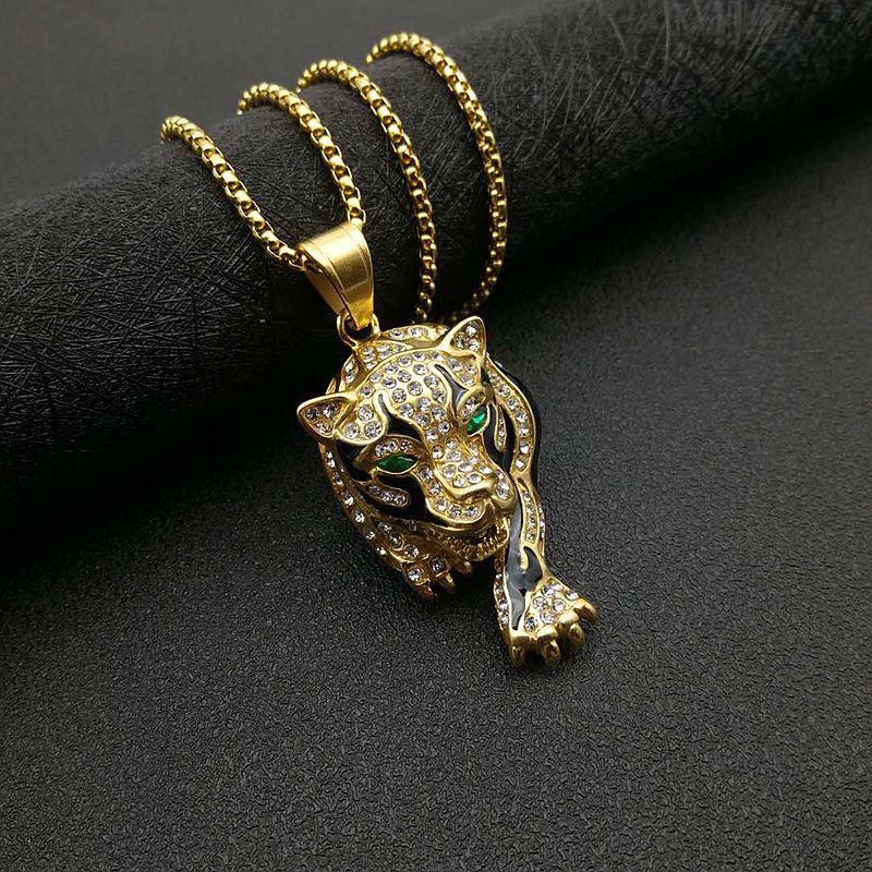 HIPHOP Jewelry Gold-plated Zircon Leopard Head Pendant