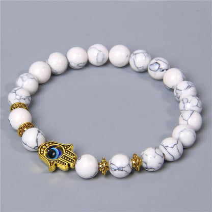 "Ward Off Negativity" Men's Evil Eye Hamsa Natural Bead Bracelet